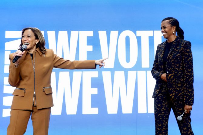 Kamala Harris and Michelle Obama attend a campaign event