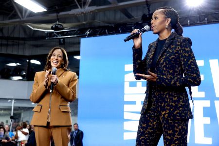 Kamala Harris and Michelle Obama attend a campaign event