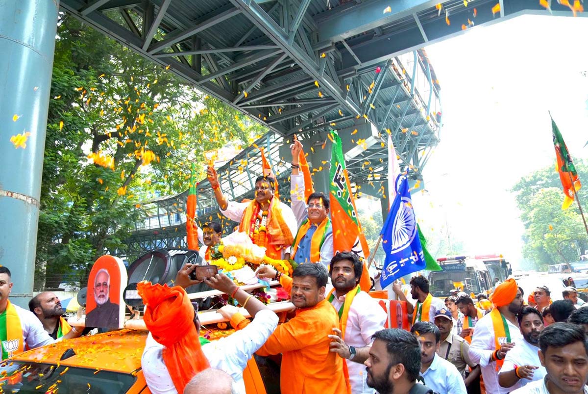 Union minister Piyush Goyal campaigning for BJP candidate Sanjay Upadhyay in Borival, Mumbai