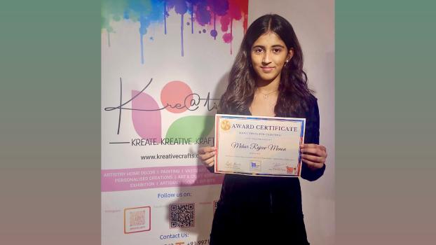 Meher Rajeev Menon, with her award certificate