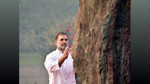 LoP and Congress leader Rahul Gandhi pays tribute to ex-PM Indira Gandhi on her death anniversary, at Shakti Sthal in New Delhi/ANI Photo