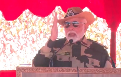 Prime Minister Narendra Modi addresses soldiers in Kutch, Gujarat/ANI on X