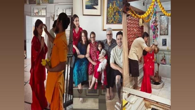 Soha Ali Khan with husband-actor Kunal Kemmu and daughter pray at temple, Mumbai/Courtesy Instagram