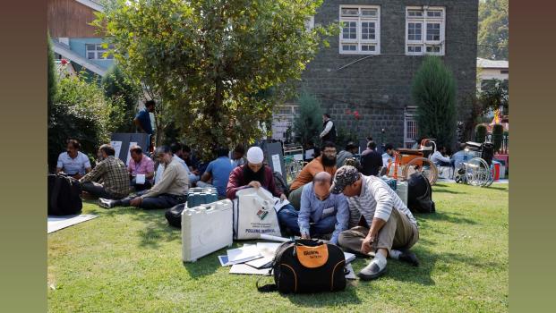 Polling officials inspect the election material in Srinagar. Sharafat Ali/Reuters