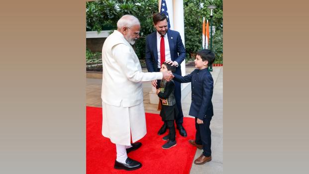 PM Narendra Modi welcomes US Vice President JD Vance and his children to his official residence/ANI Photo