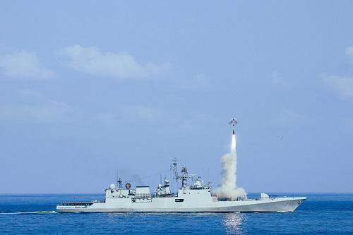 Indian naval ship during missile a test in Arabian Sea/ANI Photo