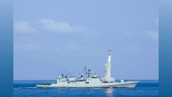 Indian naval ship during missile a test in Arabian Sea/ANI Photo