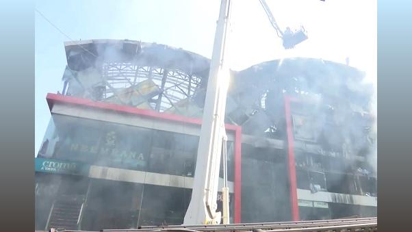 Firefighters dousing fire at the shopping mall in Mumbai's Bandra/ANI Photo