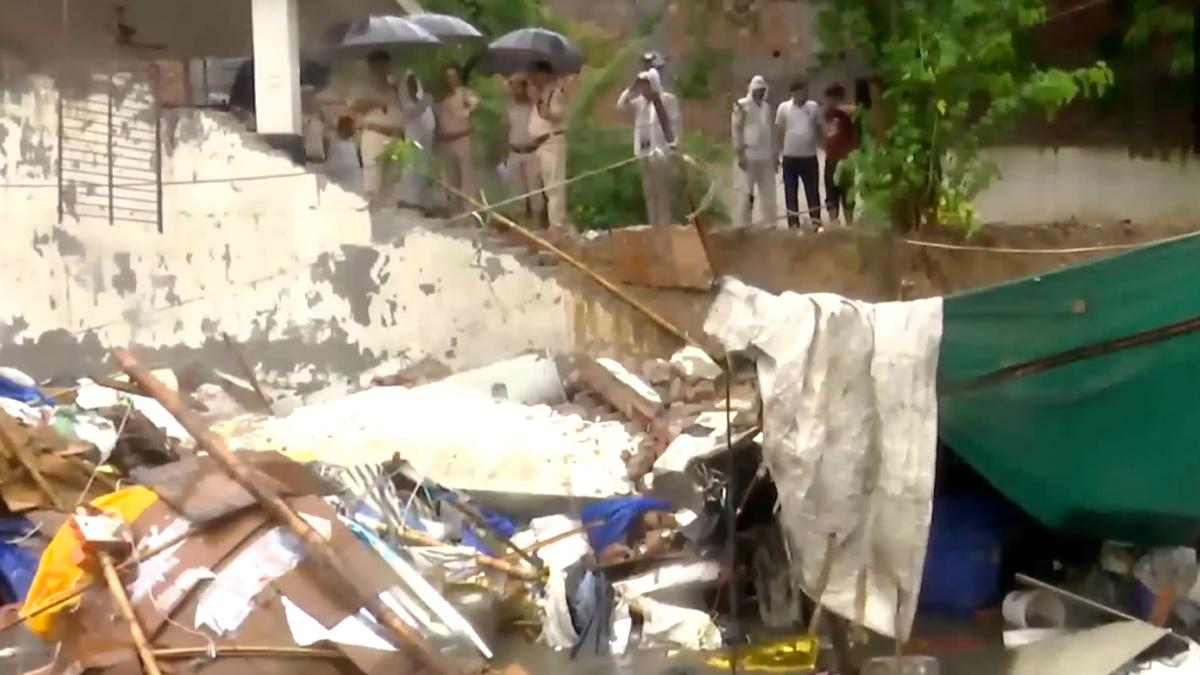 Police and rescue team at the accident site in New Delhi on Saturday./ANI on X