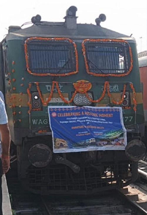The first freight train arrives in the Kashmir Valley on Saturday./ANI Photo