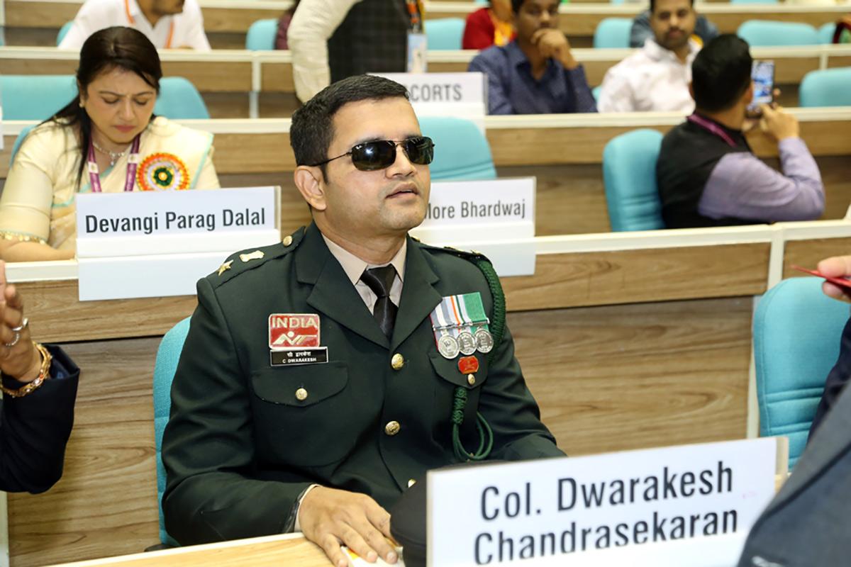 Lt Col C Dwarakesh received the National Award for Individual Excellence among Persons with Disabilities