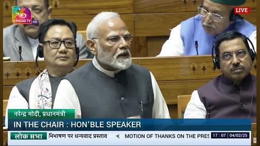 Prime Minister Narendra Modi replies to Motion of Thanks on President's address, in Lok Sabha/ANI on X