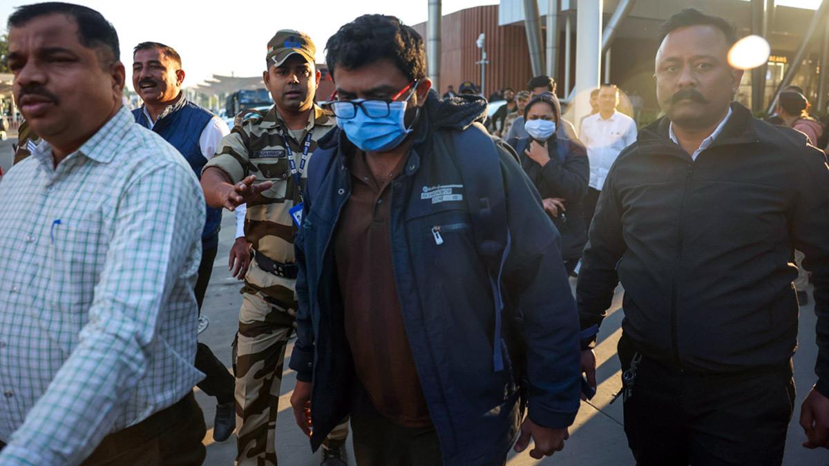 Indian immigrants who allegedly illegally migrated to the US arrive at Sardar Vallabhbhai Patel International Airport