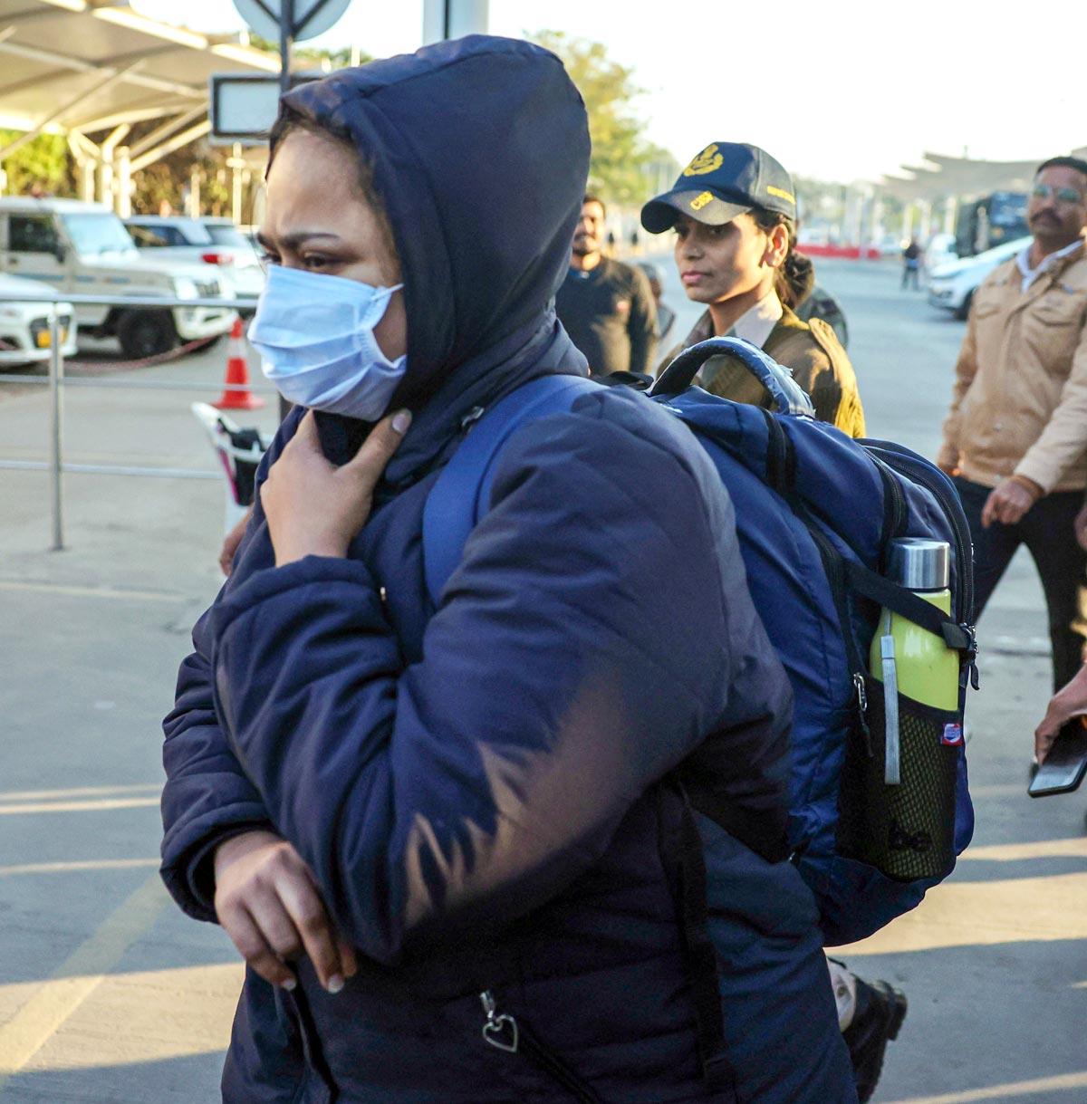 Indian immigrants who allegedly illegally migrated to the US arrive at Sardar Vallabhbhai Patel International Airport