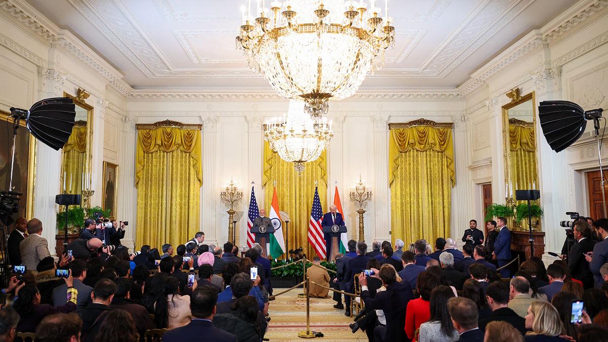 The PM at the joint press conference with Trump