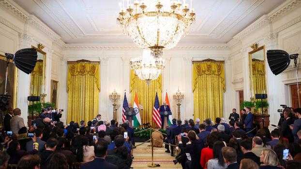 The PM at the joint press conference with Trump