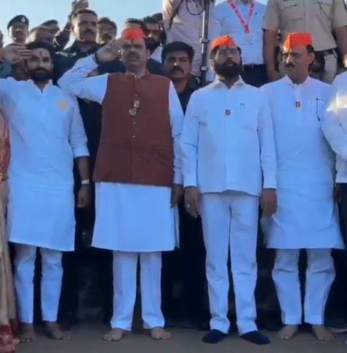 Maharashtra CM and deputy CMs at Shivneri Fort today