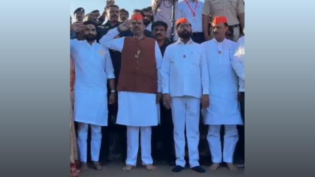 Maharashtra CM and deputy CMs at Shivneri Fort today