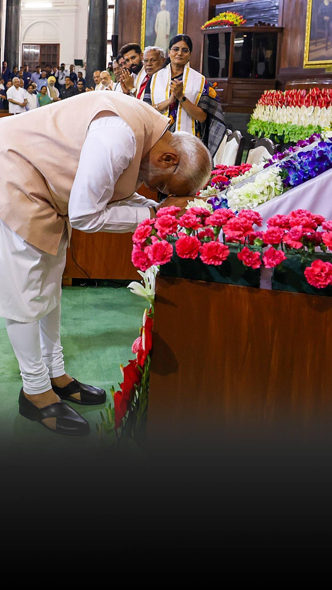 Prime Minister Narendra D Modi Bows Down To The Constitution.