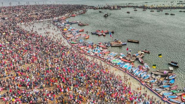 An aerial view of devotees at Triveni Sangam/File image