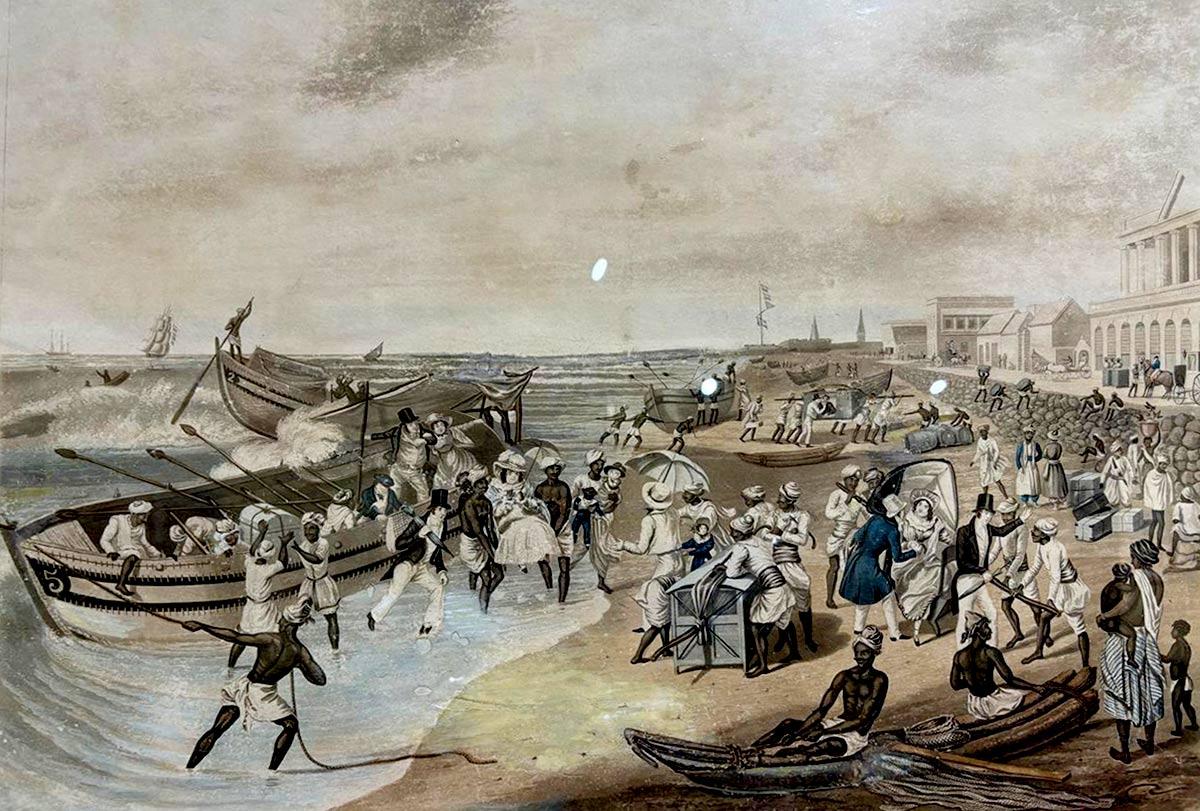 People at the docks in Fort St George