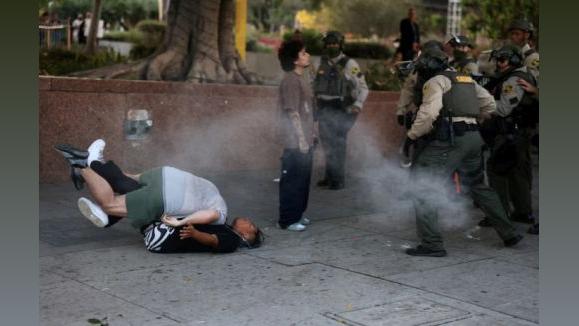 Protestors and police clash in Washington. Pic:  Reuters/David Swanson