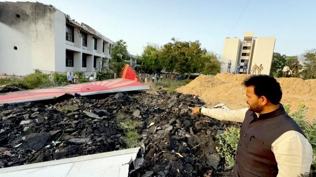 Civil Aviation Minister K Rammohan Naidu at the Ahmedabad plane crash site