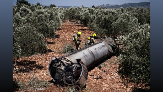 The remains of an Iranian ballistic missile. Pic: Gil Eliyahu/Reuters