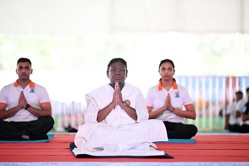 President Droupadi Murmu during the International Yoga Day in Dehradun.