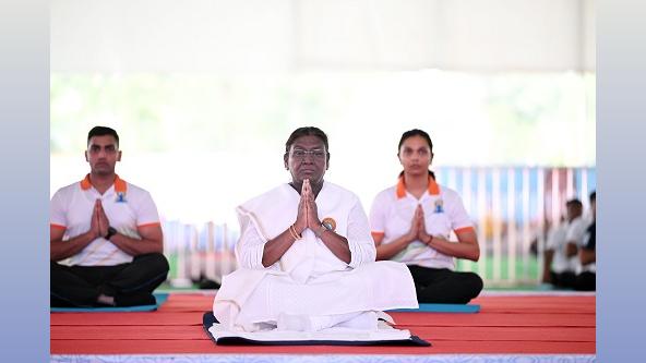 President Droupadi Murmu during the International Yoga Day in Dehradun.
