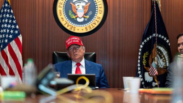 US President Donald Trump holds a meeting in the Situation Room at the White House./The White House/Handout via Reuters