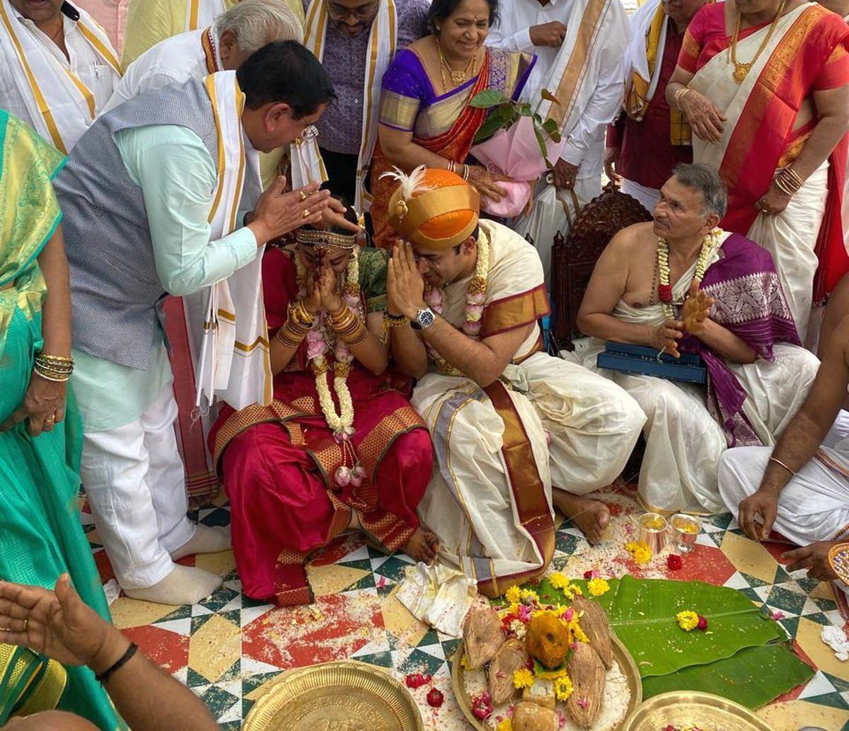 PIX: BJP MP Tejasvi Surya marries Carnatic singer - Rediff.com India News