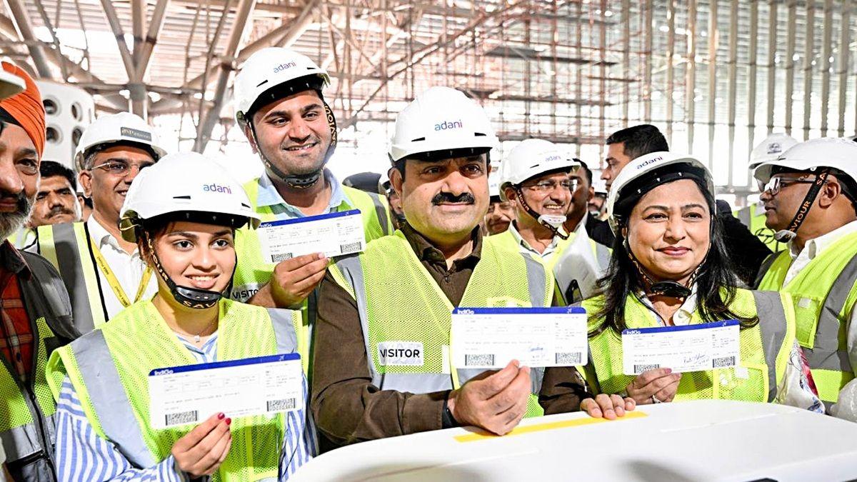 Adani Group Chairman Gautam Adani during his visit to the Navi Mumbai International Airport (NMIA) project for inspection.