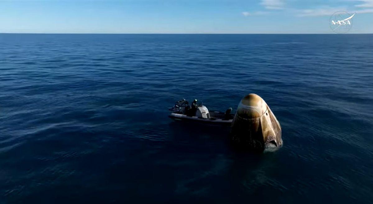 SpaceX recovery ship at work