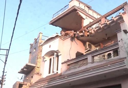 A damaged house in Pakistani drone attack in Jammu on Saturday/ANI on X