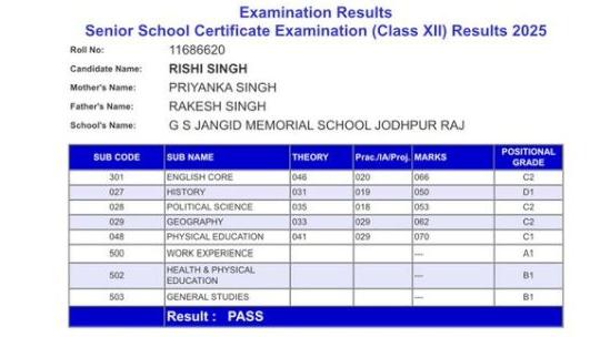 His son's Board result