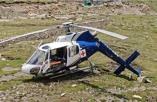 The heli ambulance after crash-landing in Kedarnath/Courtesy DM Rudraprayag on X