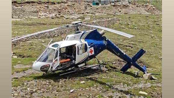 The heli ambulance after crash-landing in Kedarnath/Courtesy DM Rudraprayag on X