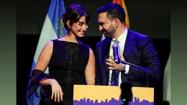 Zohran Mamdani with Rama Diwaji. Pic: Jeenah Moon/Reuters