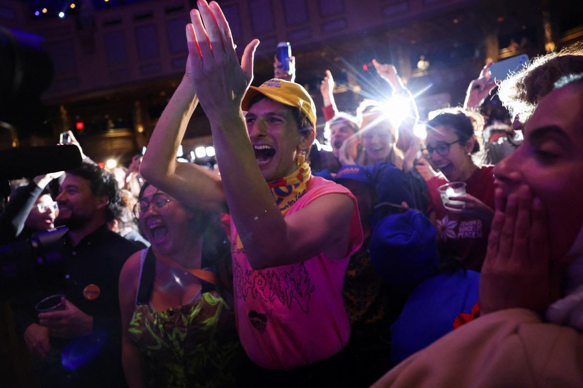 Supporters cheer Mamdani. Pic: Shannon Stapleton/Reuters
