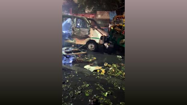 A damaged car in blast near Red Fort in Delhi./ANI on X
