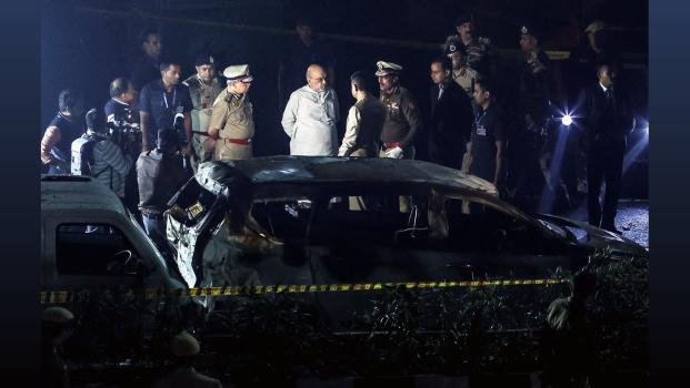 Union Home Minister Amit Shah arrives at the spot of the blast in Delhi/Reuters/ANI Photo