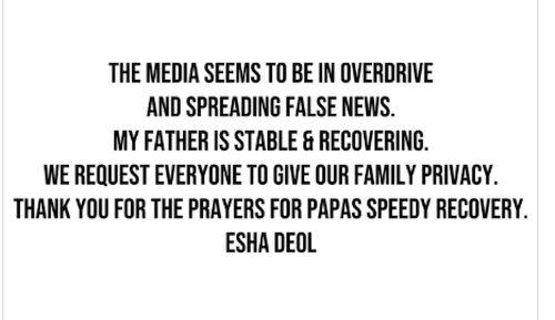 Esha Deol's Instagram post