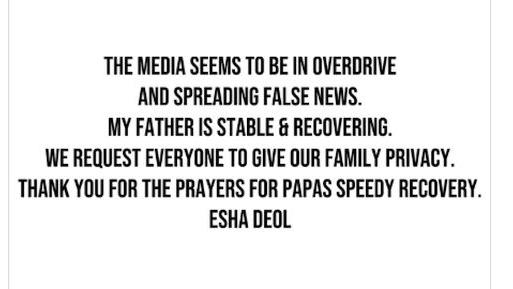 Esha Deol's Instagram post