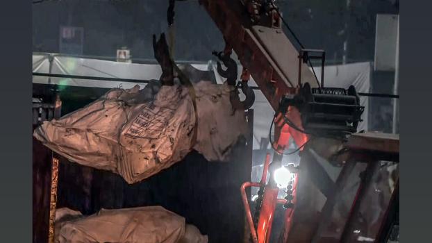 Debris being recovered from the blast site