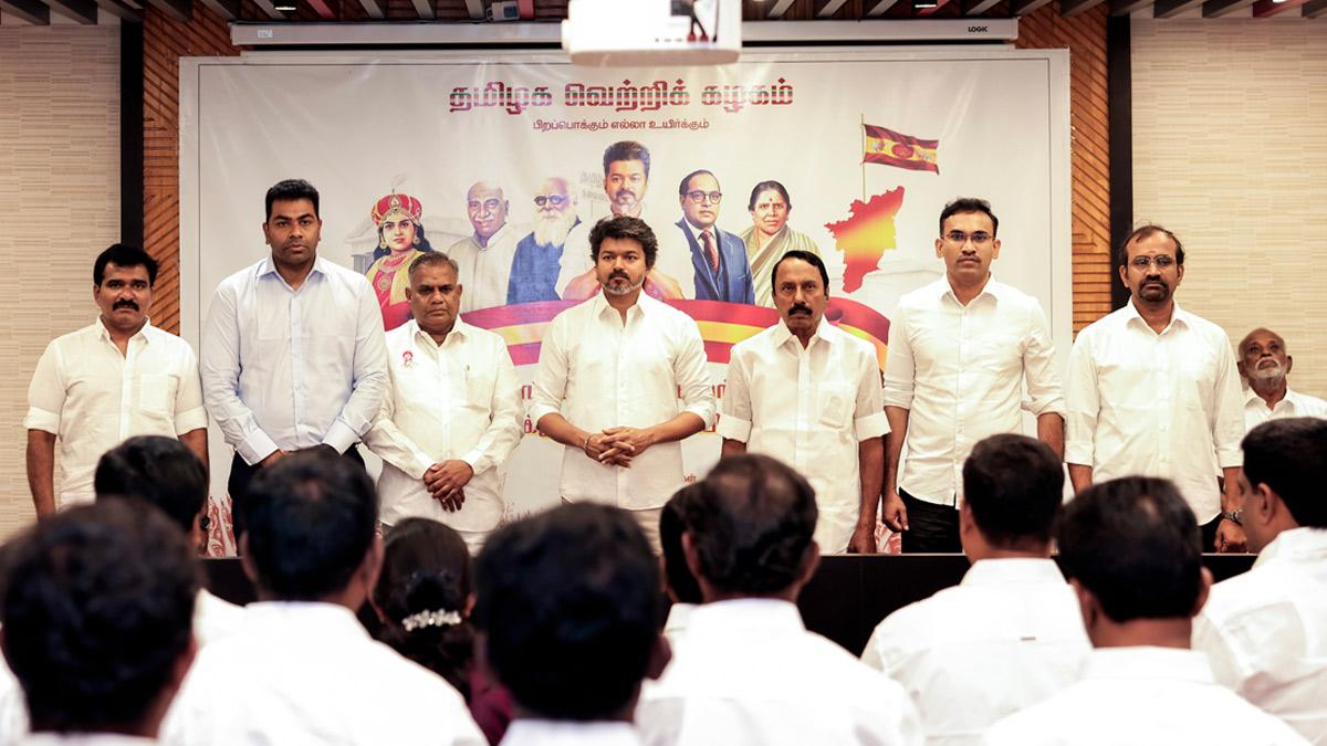 Former AIADMK veteran and nine-time MLA K A Sengottaiyan with TVK founder Vijay Former AIADMK veteran and nine-time MLA K.A. Sengottaiyan with TVK founder Vijay