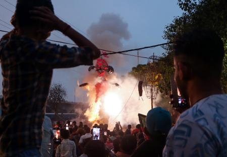 An effigy of Ravana set ablaze during Ravan Dahan in Jangpura An effigy of Ravana set ablaze during Ravan Dahan in Jangpura