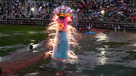An effigy of Ravan being burnt during the Ravan Dahan at Gandhi Maidan An effigy of Ravan being burnt during the Ravan Dahan at Gandhi Maidan