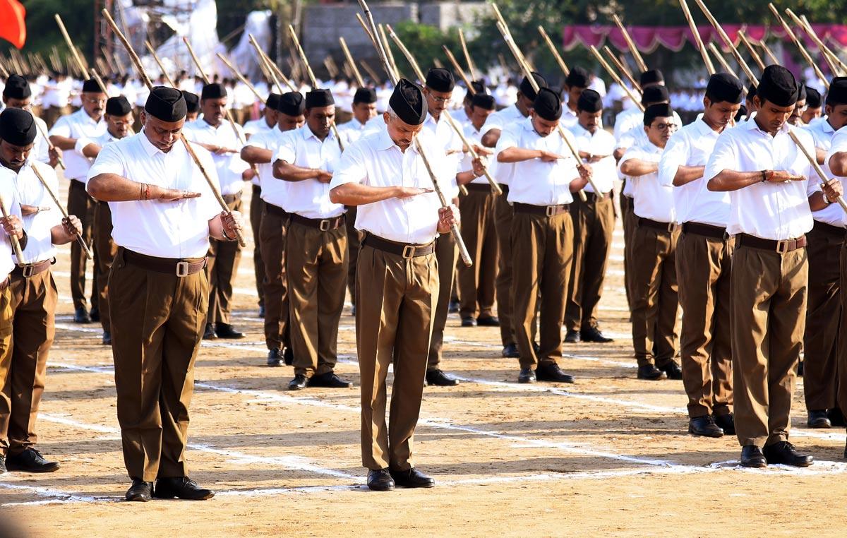 RSS volunteers on the occasion of Vijayadashami at Reshimbag ground