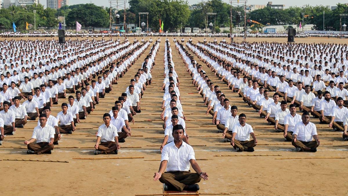 RSS volunteers during the centenary celebrations of the organisation on Vijayadashami